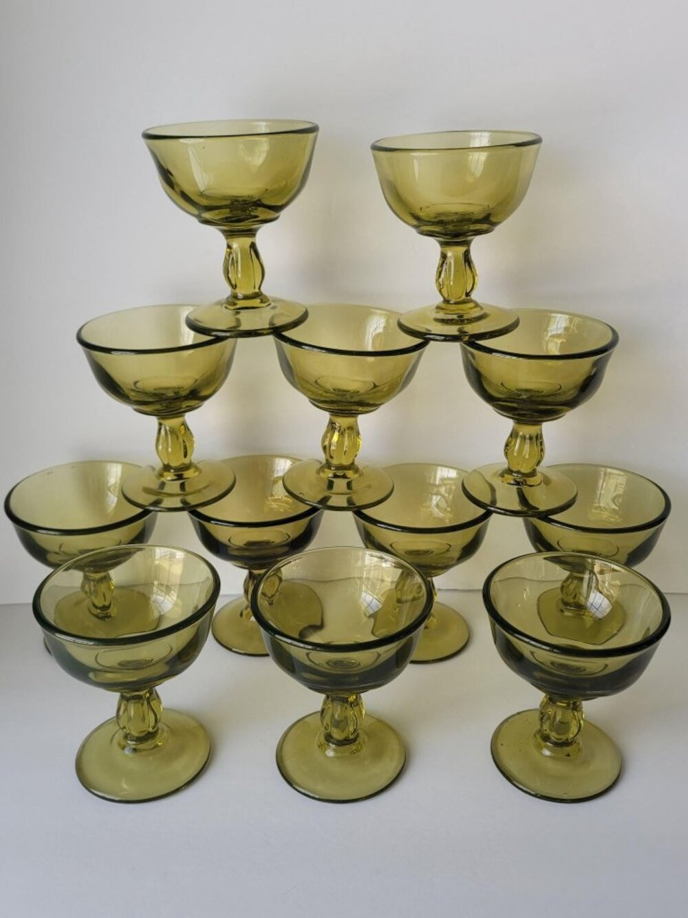 Vintage MCM Tiffin Canterbury Chartreuse Green Cocktail Coupe Stemware Glasses 4